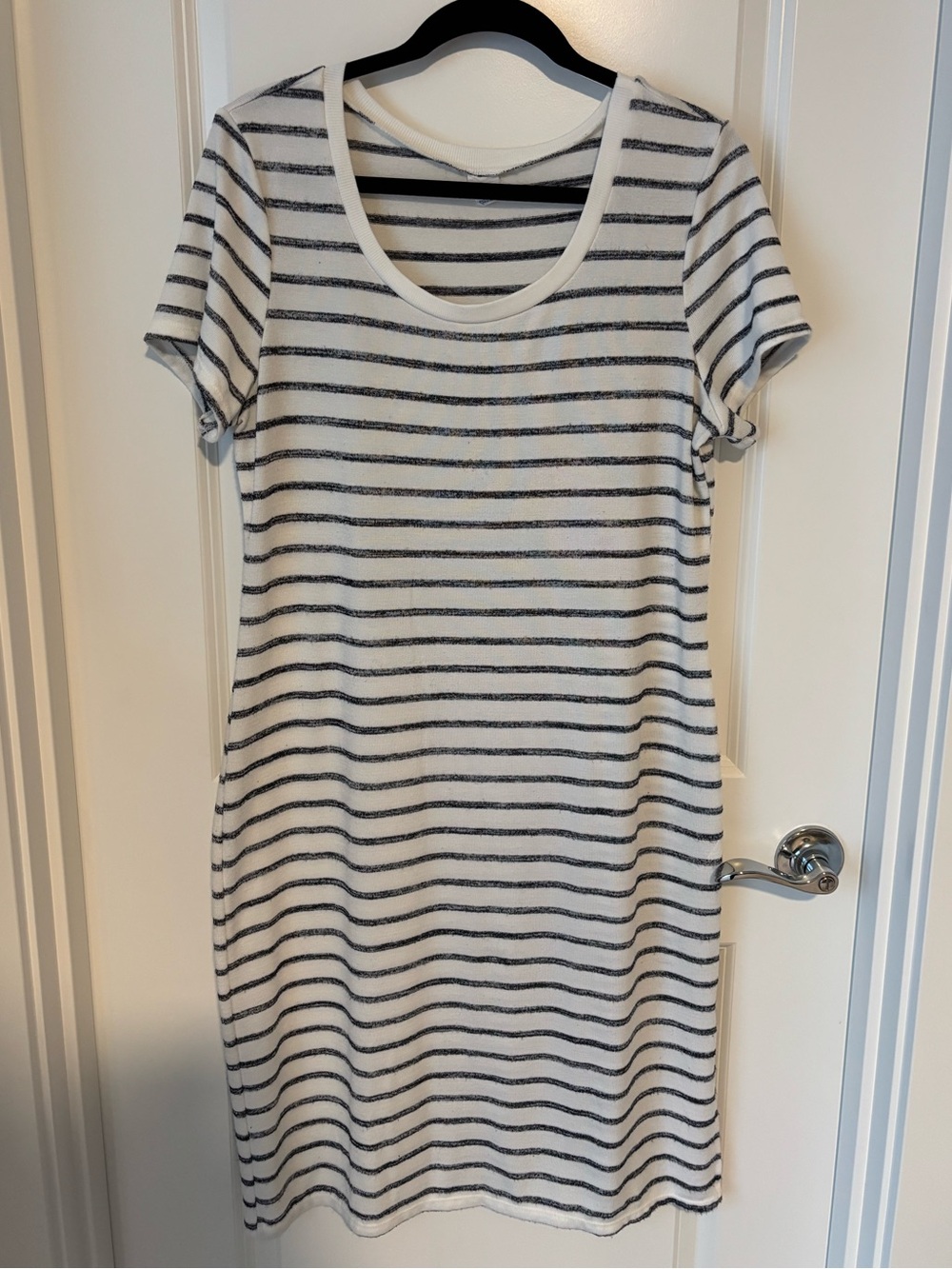 Melrose and Market White Midi Dress with Navy Blue Stripes